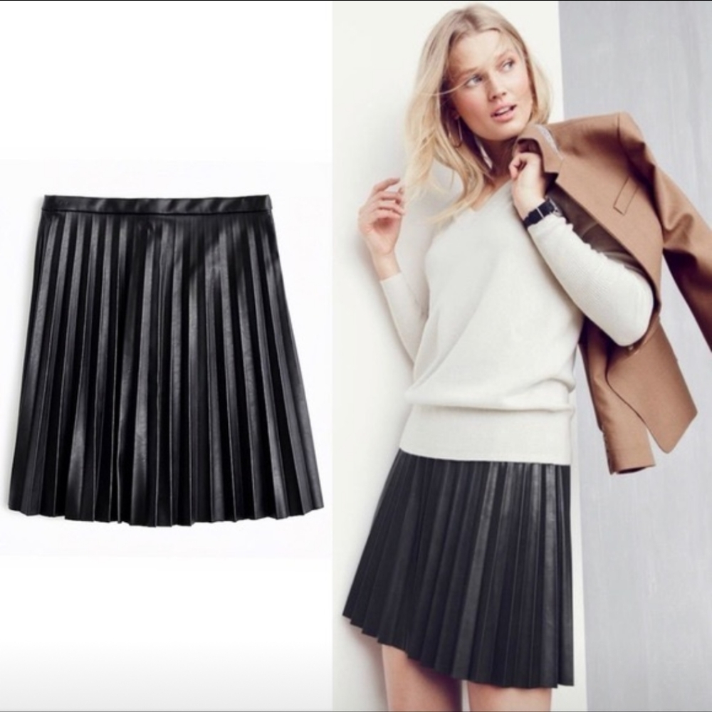 JCrew Faux Leather Black Pleated Mini